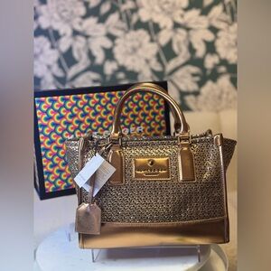 Kurt Geiger Metallic Gold Woven Satchel NWT, Dusty & BOX!!!